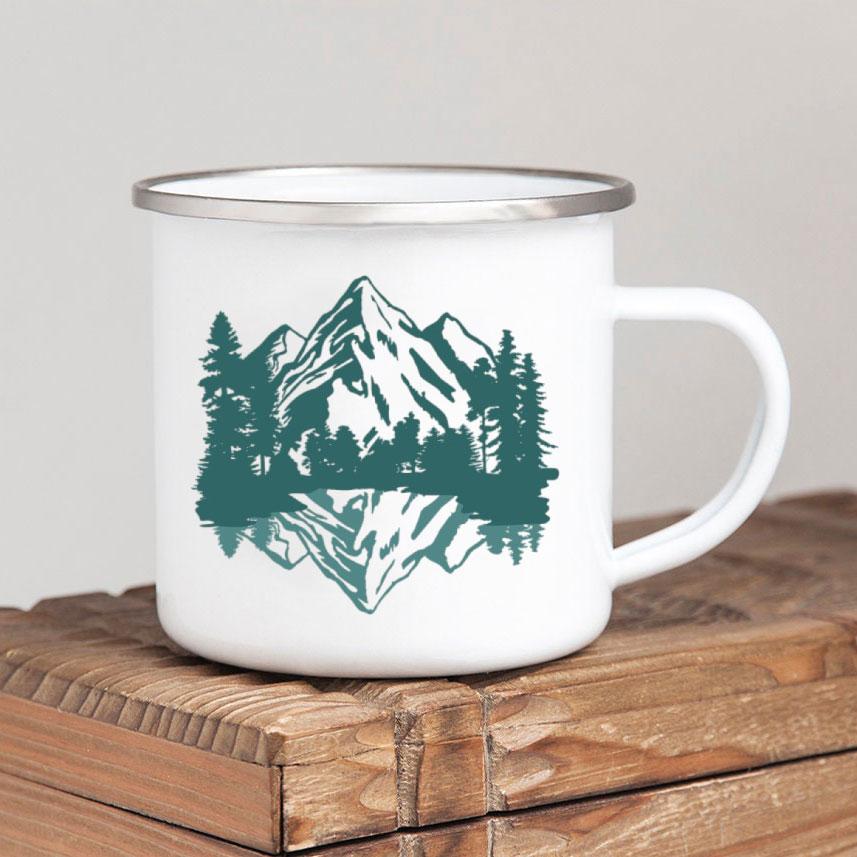Caneca de café esmaltada Forest Camp Adventure Together Camping Cup Ideia de presente para campista Canecas de fogueira ao ar livre Festival ao ar livre Viagem