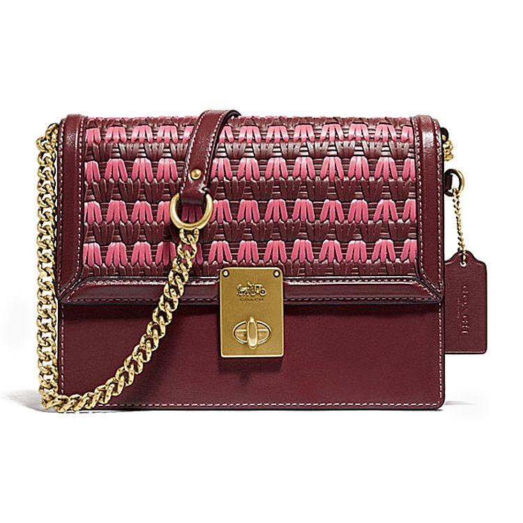 Coach Hutton Woven Leather Small Square Chain Shoulder Crossbody Bag Women Bags Red 613-B4MZI