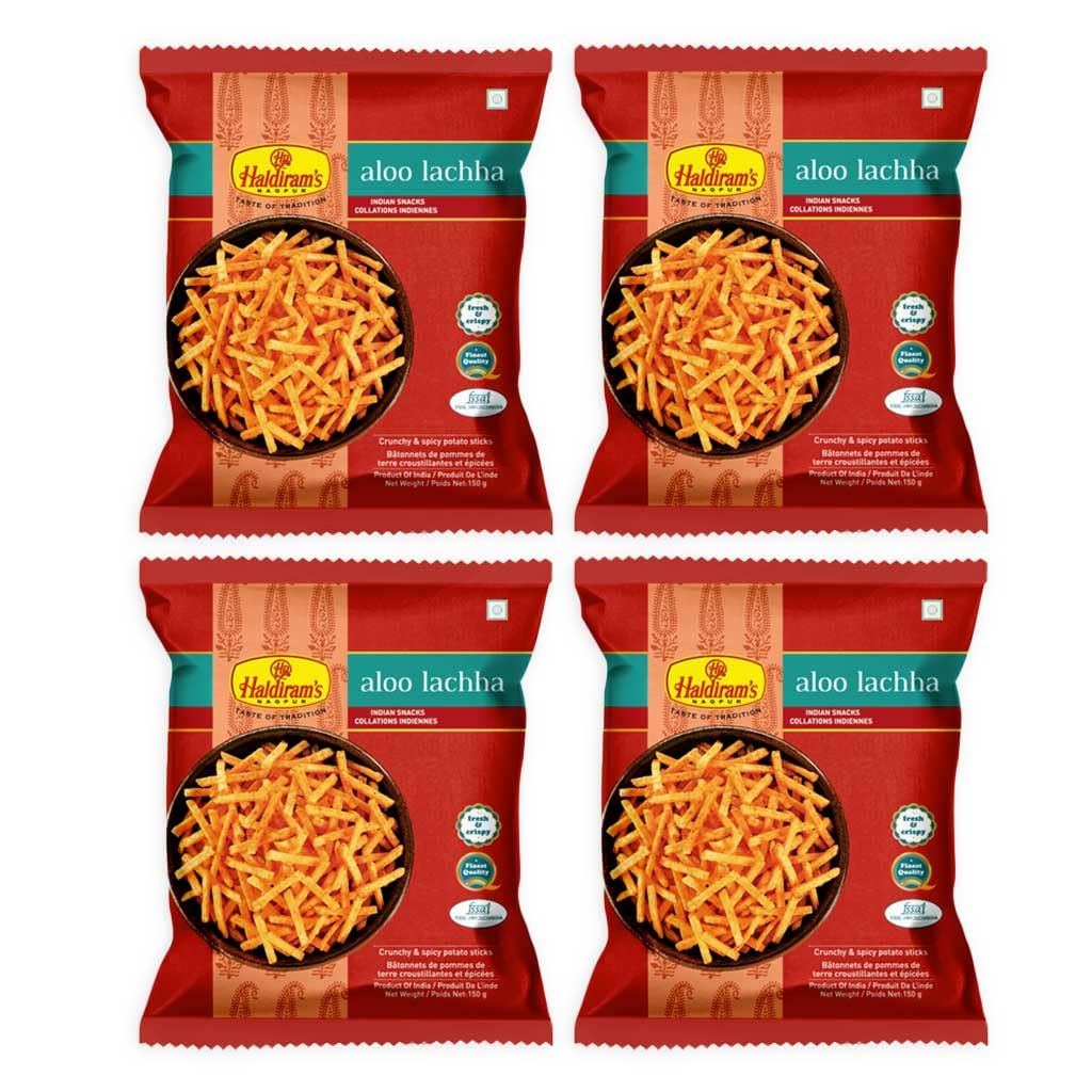 Indian Snack Set Chana Jor Garam Mini Bhakarwadi Bhujia Sev Pearl Gluco Biscuits Racha Haldiram s - + + + (Aloo x4)