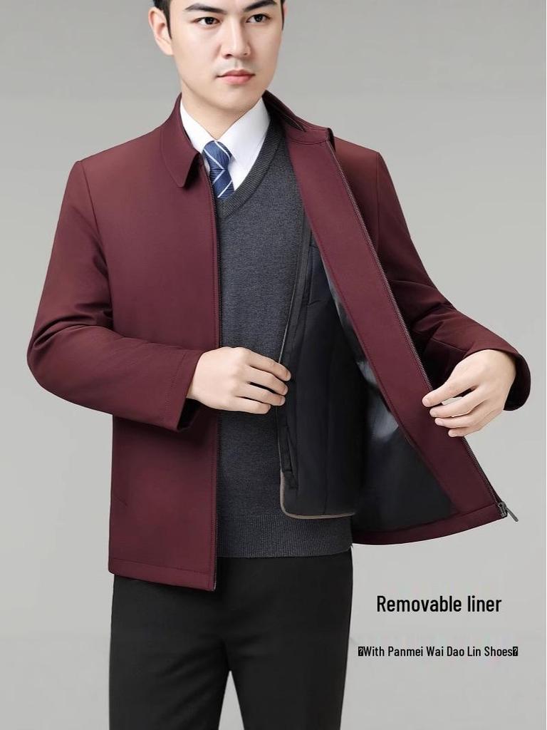 2025 Winter Men's Middle-Aged Down Jacket with Detachable White Duck Down Liner - Cold-Resistant Outerwear for Dad