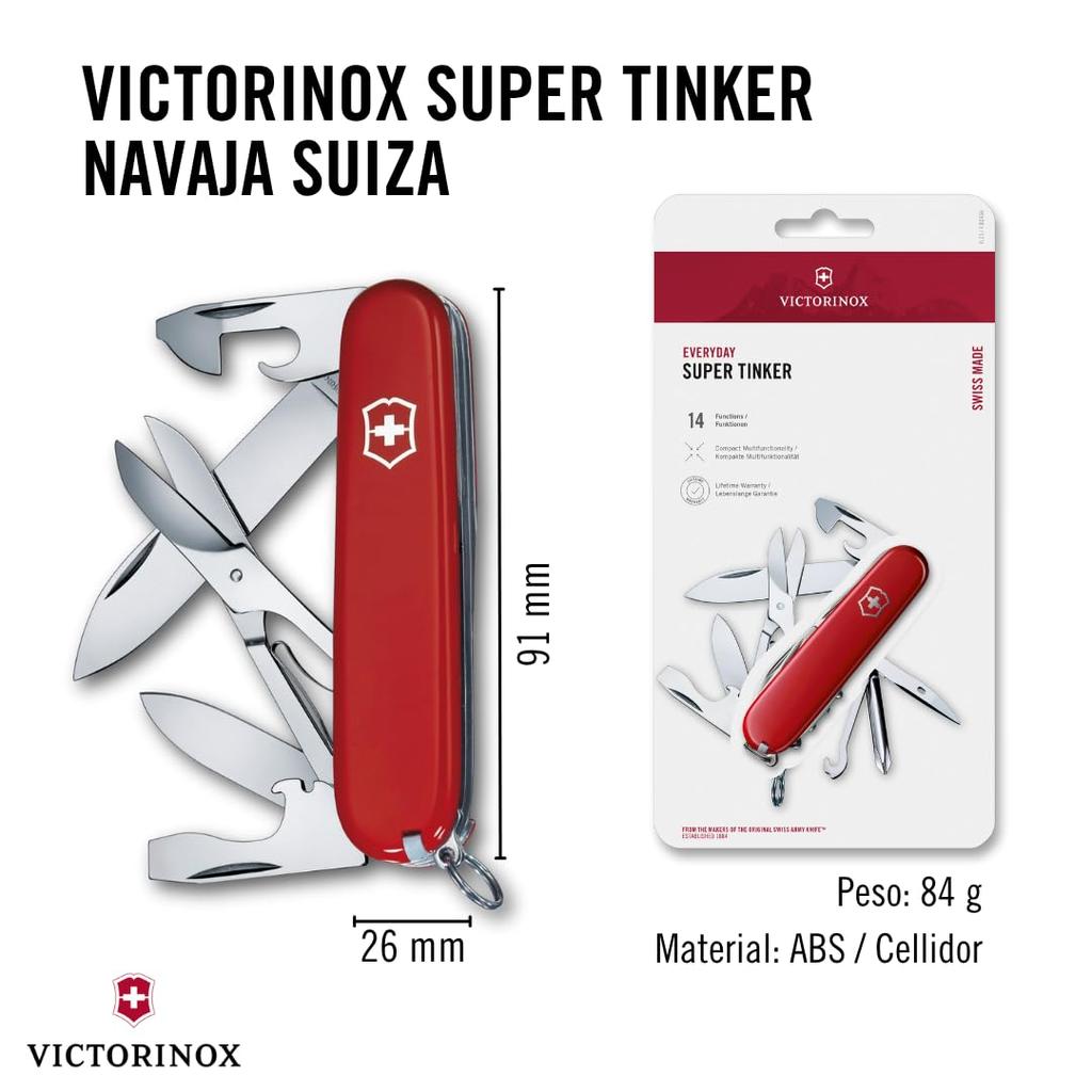 VICTORINOX Super Tinker Red Outdoor Camping Convenient and Compact for and Other Uses Includes Phillips Screwdriver and Scissors Multi-Tool -
