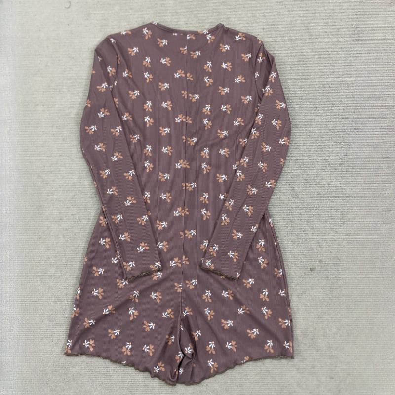Y2K early autumn floral pattern round neck threaded anti stripe long sleeved jumpsuit