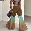 INCERUN Herren Casual High Waist Transparent Farbverlauf Patchwork Lange Schlaghosen