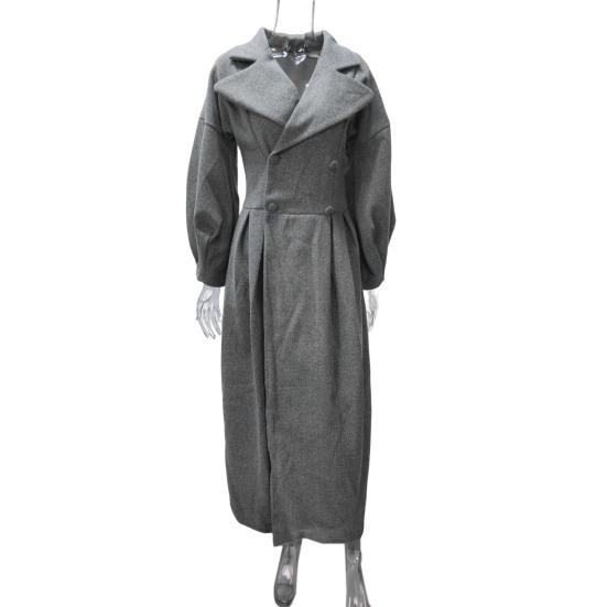 Women Woolen Jacket Turn-down Collar Solid Color Double-breasted Coat Retro Royal Style Thermal