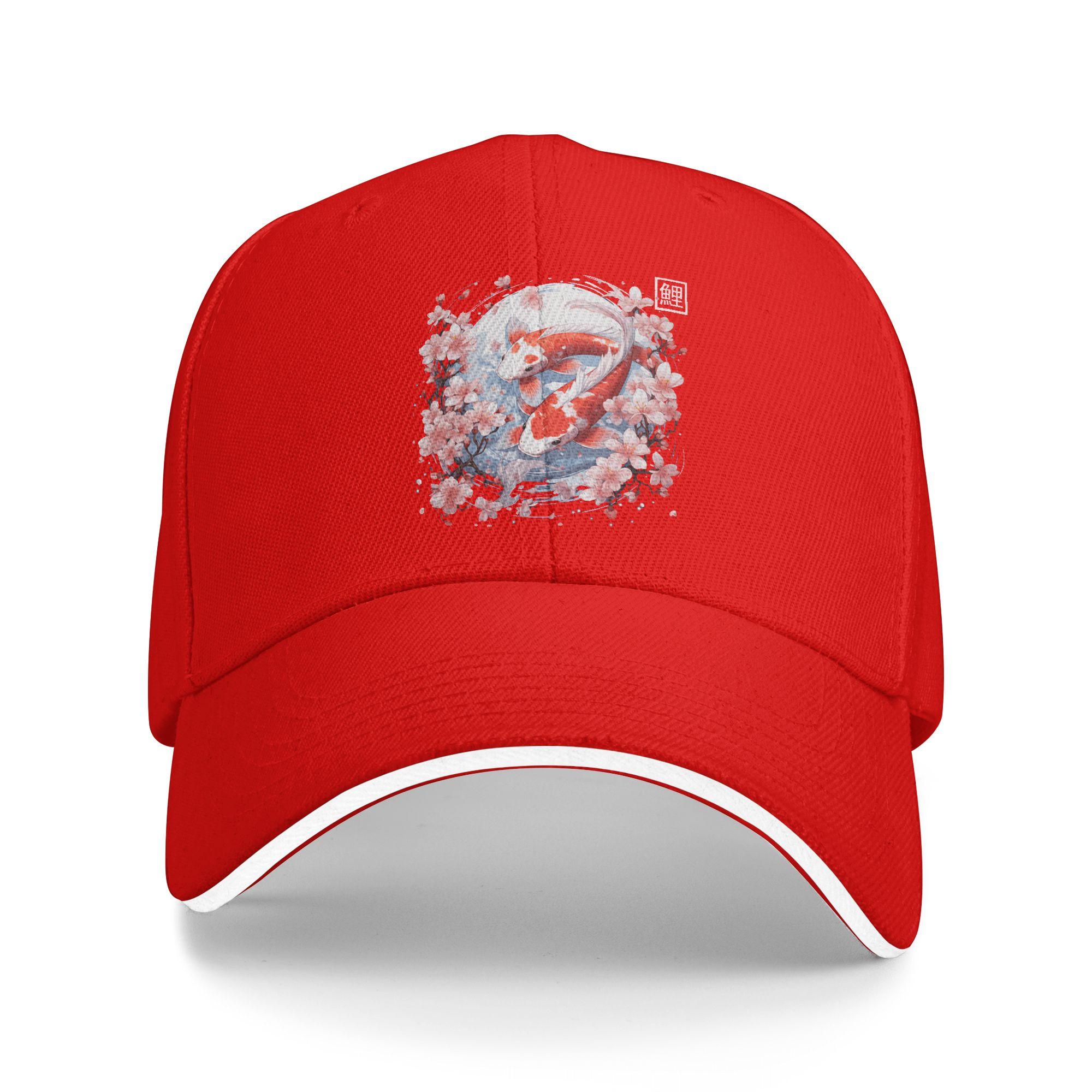 Women Unisex Japanese Koi Fish Sakura Outdoor Hat Trucker Cap New Baseball Cap Golf Hats One Size