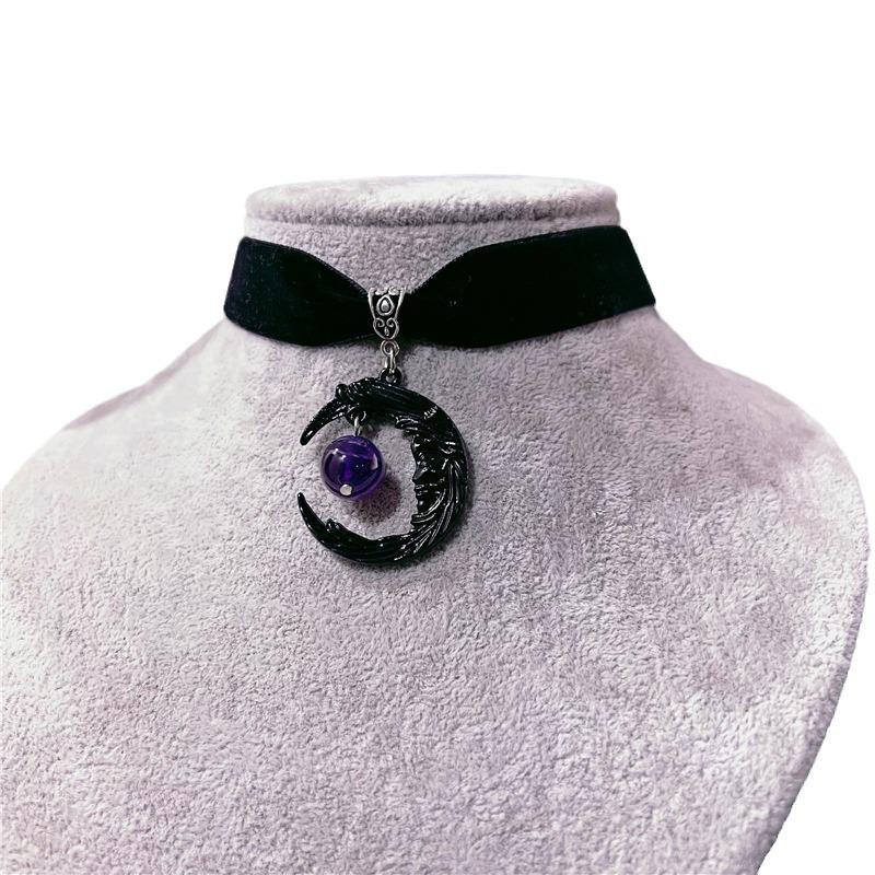 Amethyst Moon Black Necklace - Personalized Friendship Gift