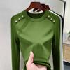 Button design imitation cashmere bottoming shirt women's round neck summer wear new women's clothing slim women's summer top