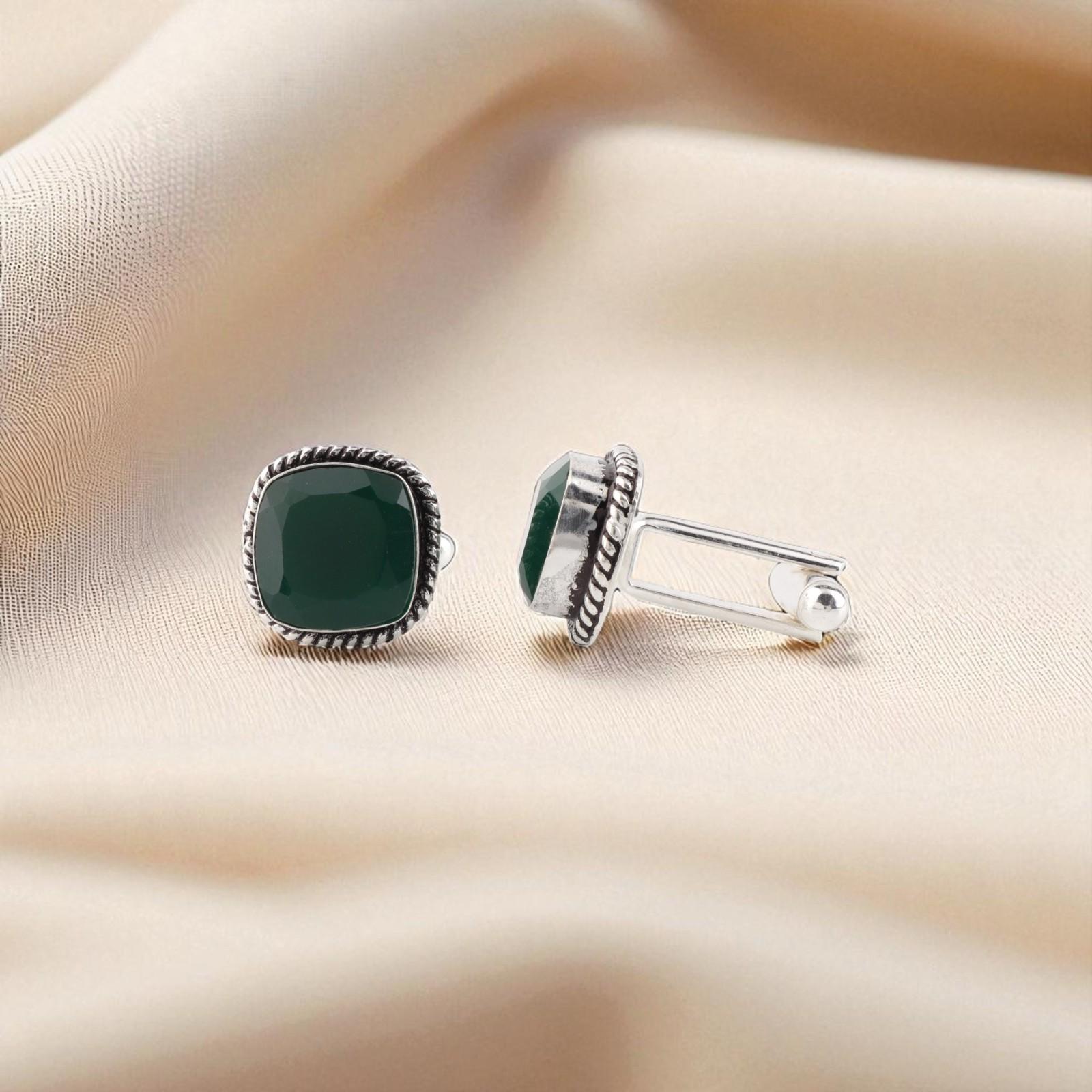 

Green Onyx Gemstone 925 Sterling Silver Jewelry Handmade Cufflinks0.61 For Gift CL-7-14