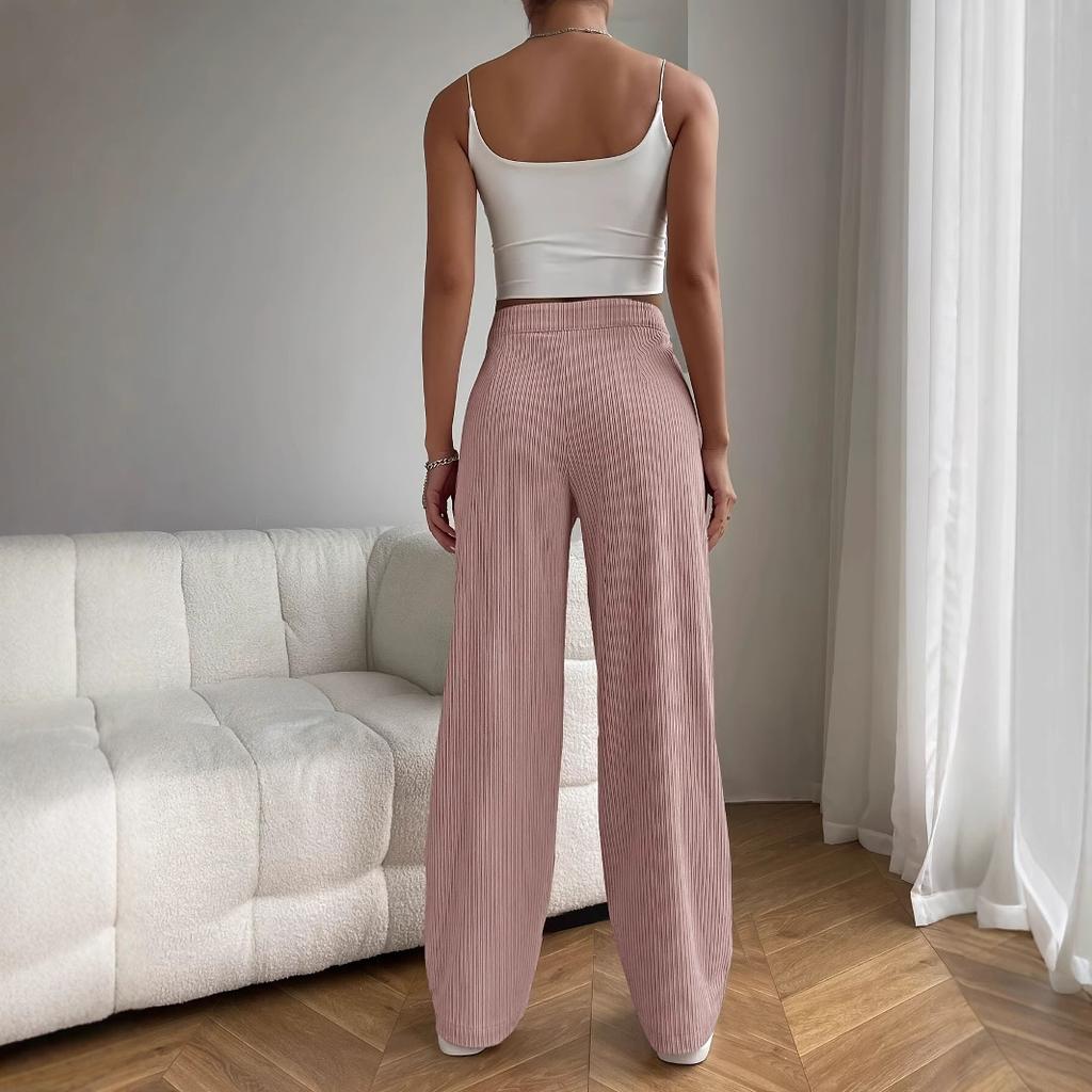 Women's Long Trousers Spring Autumn High-Waisted Wide-Leg Trousers Flowing Versatile Casual Straight-Leg Trousers