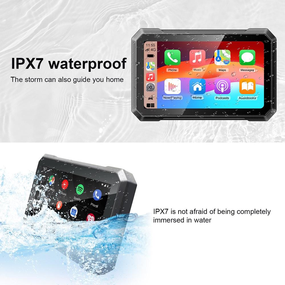7inch Motorcycle Wireless Carplay Android Auto Moto Portable GPS Navigation Touch Screen Display IPX7 Waterproof Car Radio play