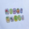 Handmade 3D Fruit Cartoon Nail Tips Women Short Square Wearable Press-On Nails In XS S M L Sizes