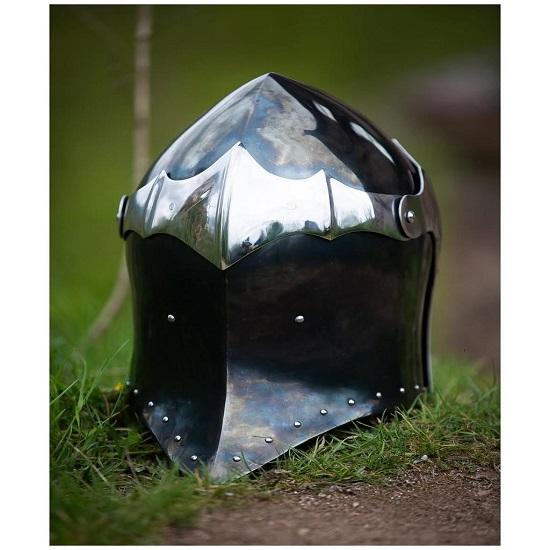 Dark Steel Fantasy Helmet  Polished Faceplate Medieval LARP Armor