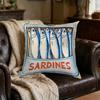 1pc Retro Sardine Can Illustration Cushion Cover Blue White Fish Print Living Room Sofa Bed Decor Soft Breathable