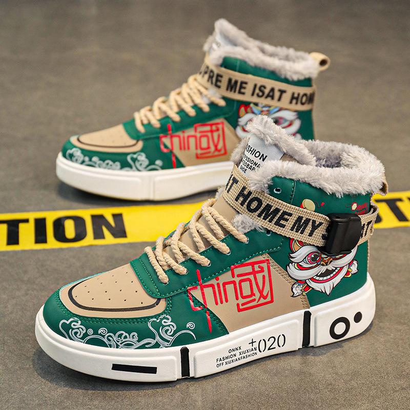 Autumn and Winter New Youth National Style Couple Non-slip Board Shoes Wear-resistant High-top Heightening Sports and Leisure Men's Shoes