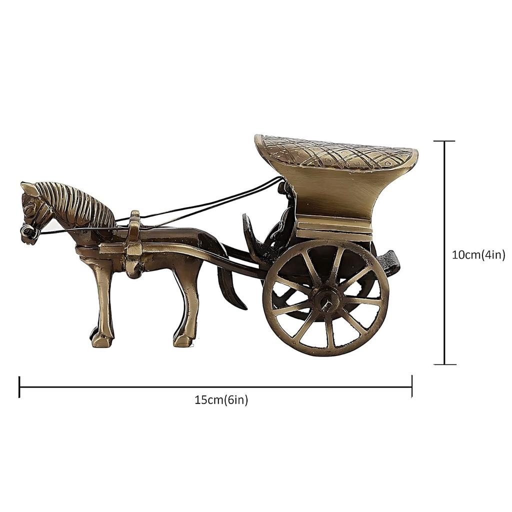 Brass Horse Cart Tanga Showpiece for Office, Home, Horse Carriage (Ghoda Gadi) for Good Luck Home Decor