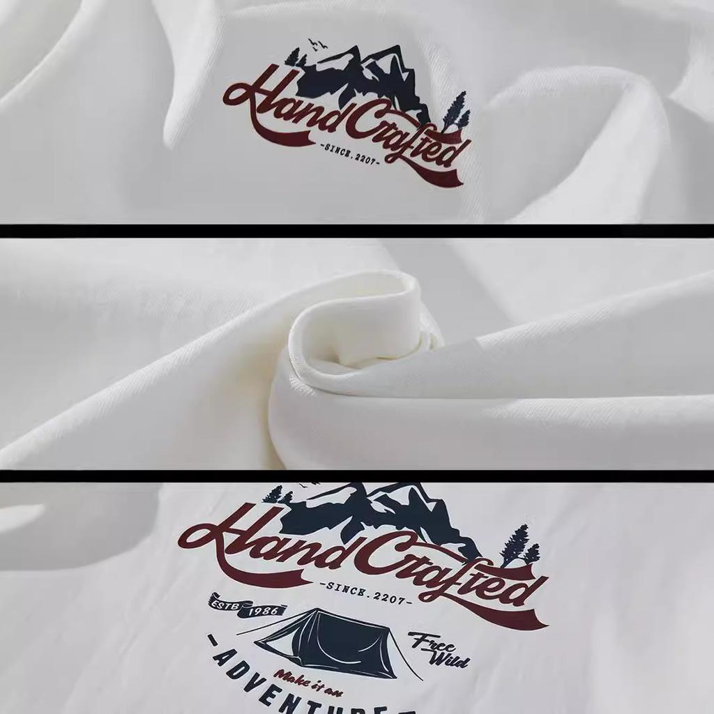 American Retro Outdoor Mountain Printing Long-Sleeved T-Shirt Men'S Autumn Pure Cotton Bottoming Shirt Loose Trendy Sweater