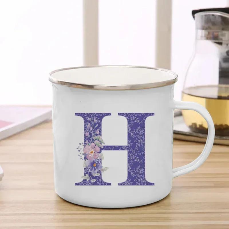 Drinks Water Milk Cups 26 Initials Letter Purple Flower Print Enamel Mug Coffee Cup Thermal Coffee Cup To Carry Cupshe Drinkware