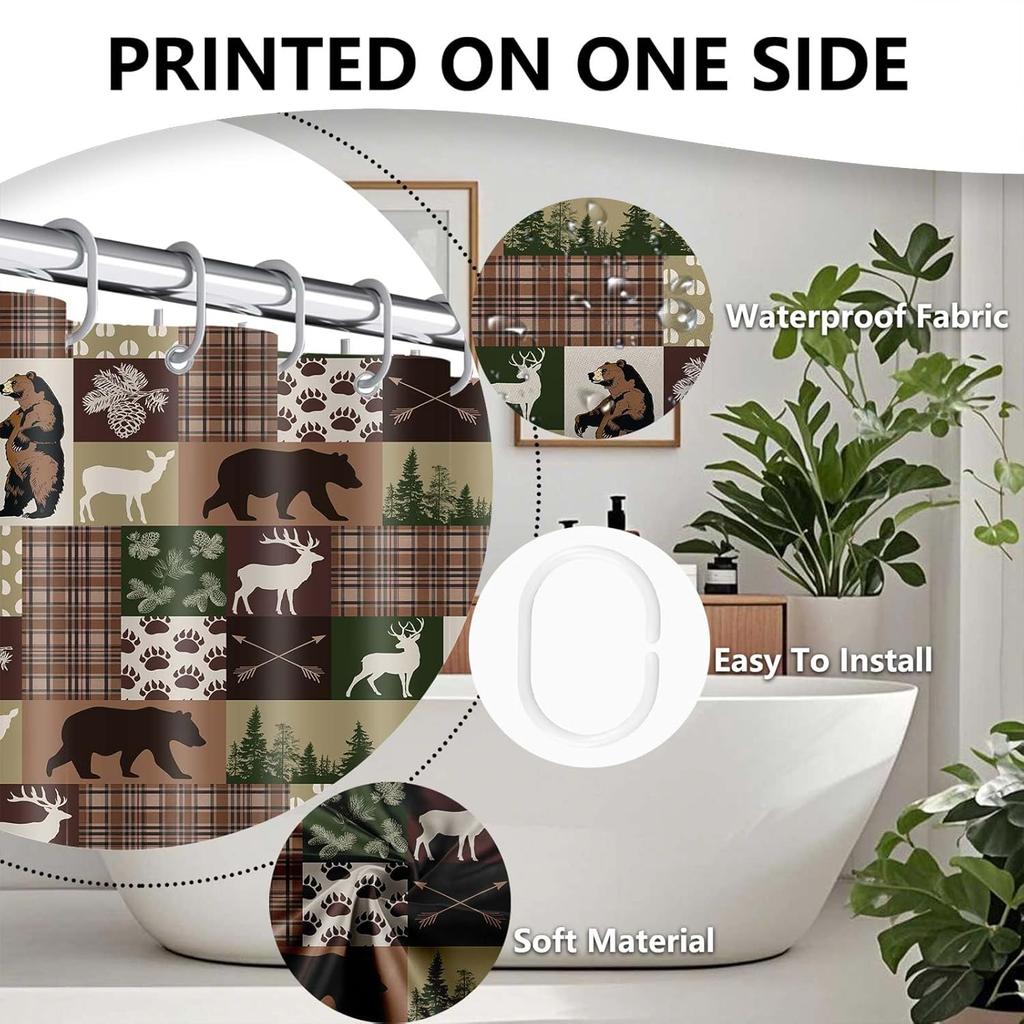 Drgilau Farmhouse Shower Curtain Rustic Bear Shower Curtain for Bathroom, Rustic Cabin Bath Curtains Decor Waterproof Farmhouse Country Bear Moose