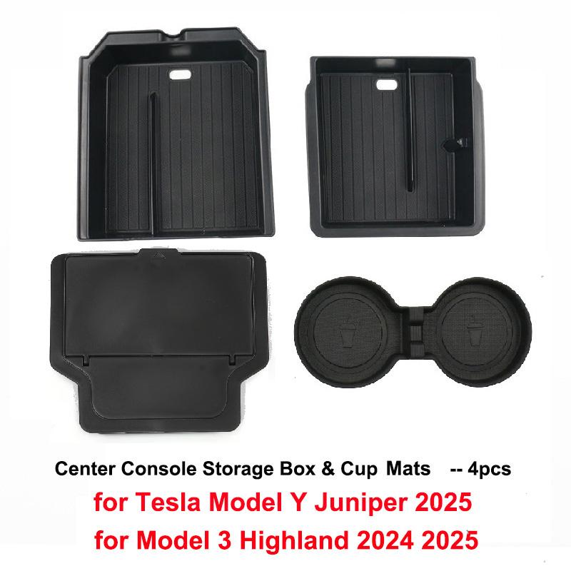 Für Tesla Neues Model Y Juniper 2025 Launch Model 3 Highland 2024 Mittelkonsole & Armlehne Aufbewahrungsbox Oberes & Unteres Silikonpolster