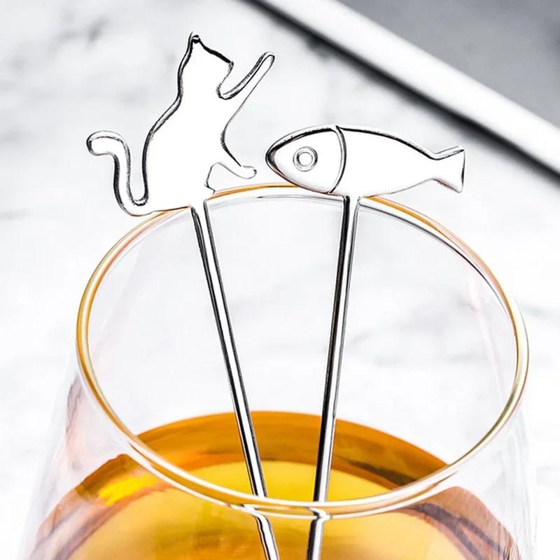 1 PC Fashion Stainless Steel Spoon Creative Cartoon Coffee Spoon Cute Cat Dessert Spoon Cartoon Fish Cake Gift