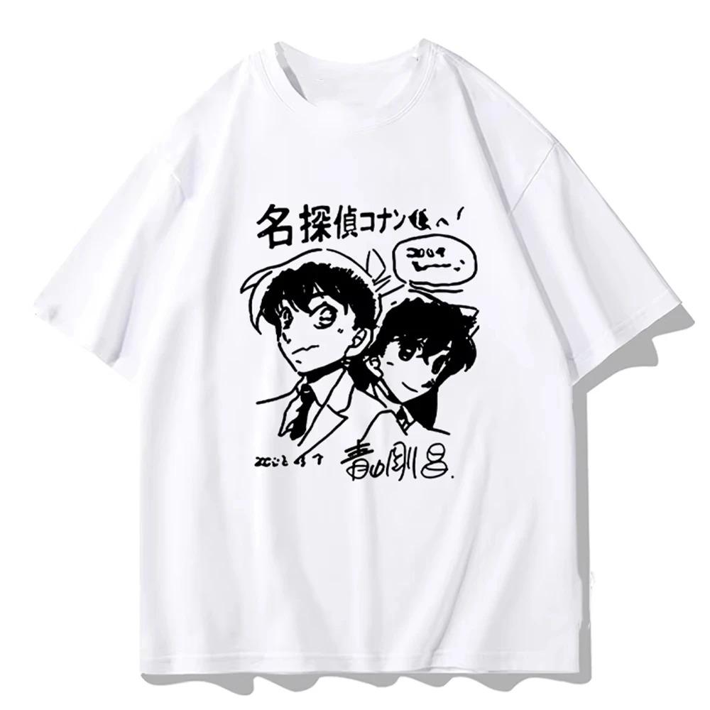 Detective Conan Conan & Haibara Ai Manga Sketch Print T-Shirt | Gosho Aoyama Signature Anime Merch | Unisex Cotton Casual Short Sleeve Tee