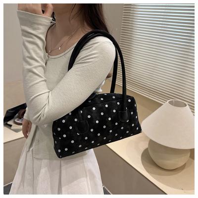 Retro Polka Dot Shoulder Underarm Bags for Women Simple Portable Ladies Bowling Bag Versatile Large Capacity Female Handbag