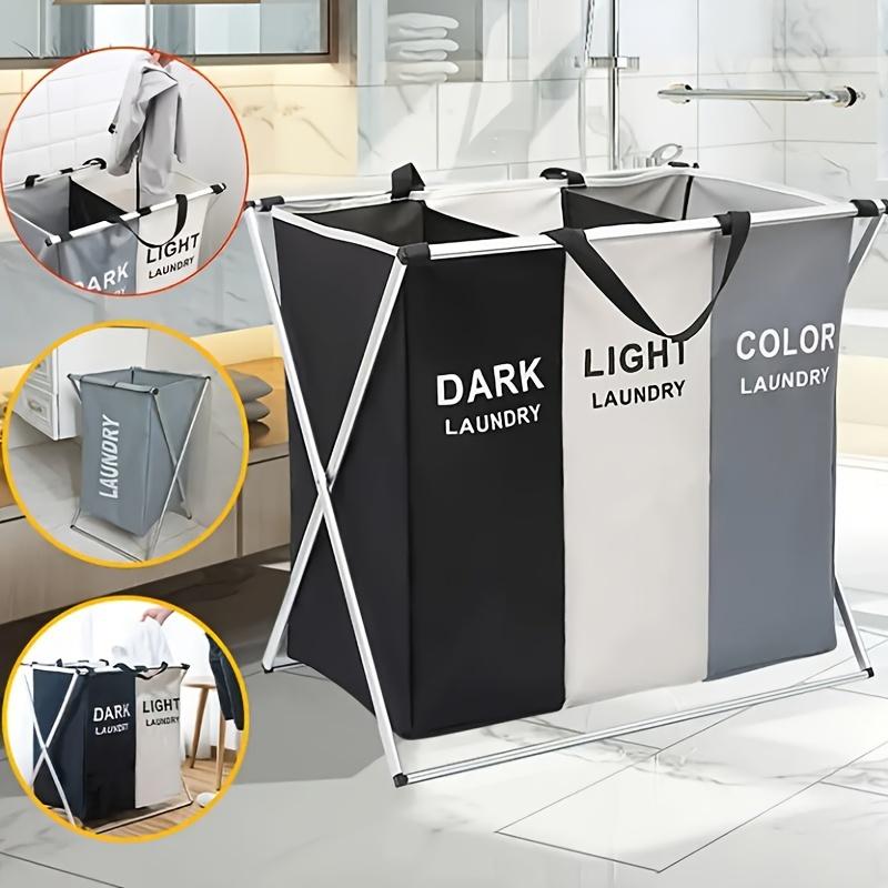 Cesto de Roupa Suja Grande Capacidade com 3 Compartimentos - Dobrável, Portátil, Saco de Armazenamento com Alças, Ideal para Organização de Banheiro, Quarto
