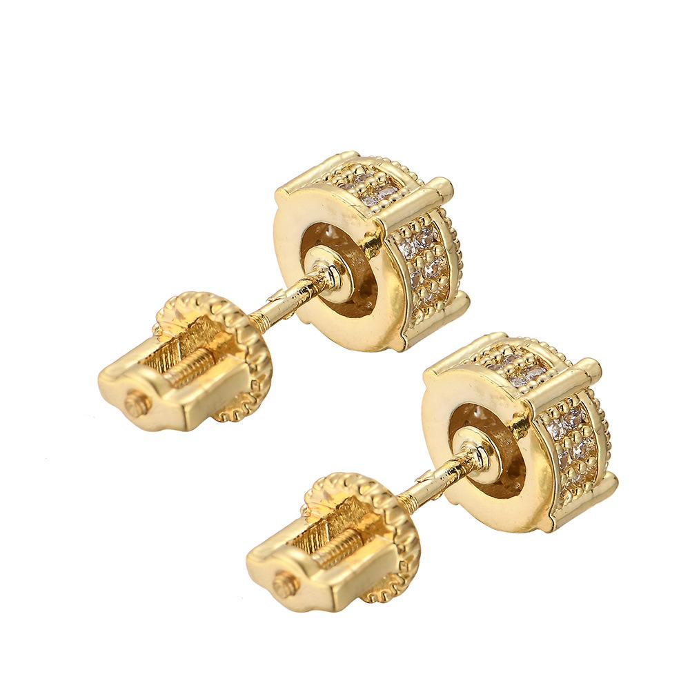 Round Ear Studs Earrings Hip Hop Zircon Real Gold Silver Adornos De Pendientes