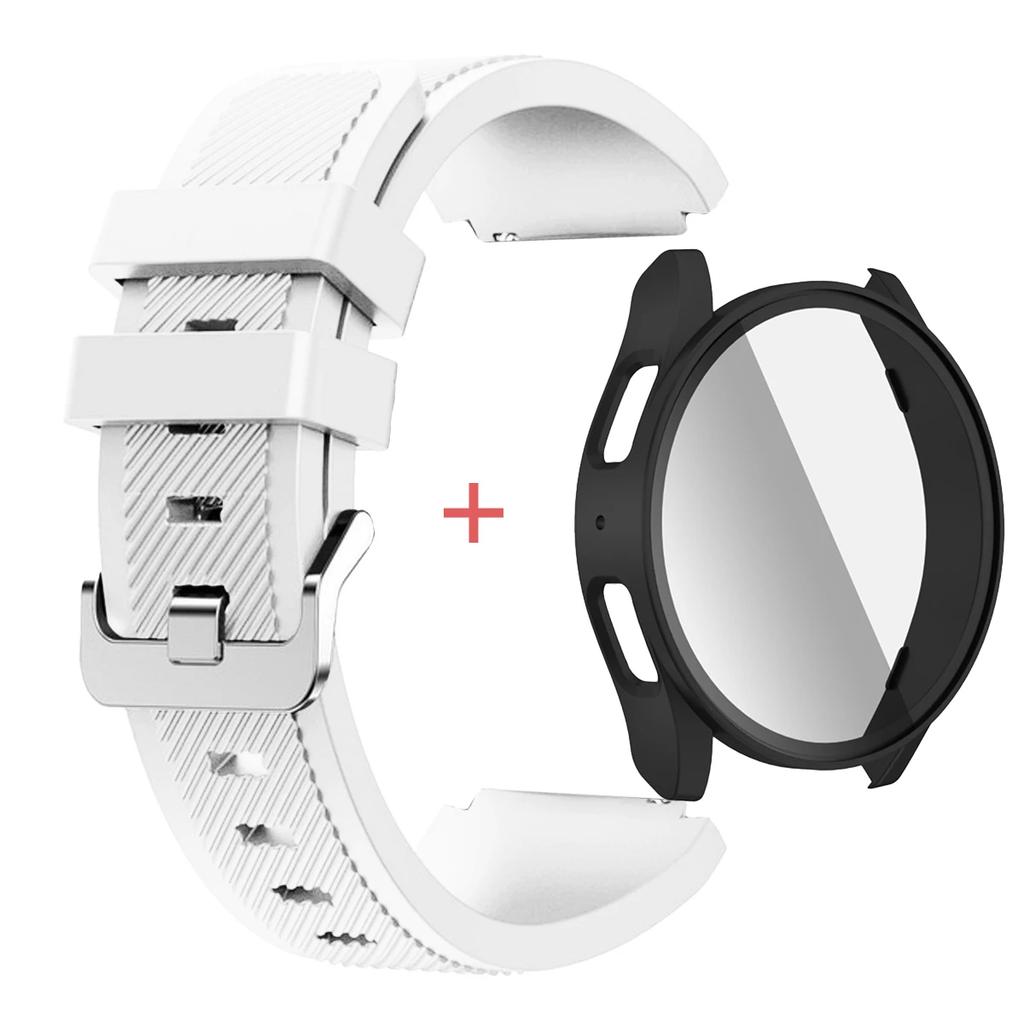 Glass Case +Band for Samsung Galaxy Watch 7/6/5/4 40 44mm Tempered PC Cover Silicone Sport Bracelet Watch 7/6/5/4 40 Accessories