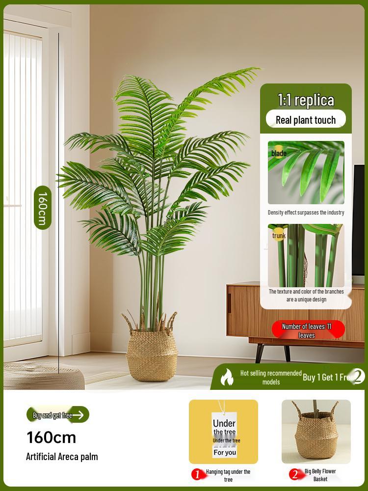 Luxury Fishtail Palm Artificial Tree for Indoor Living Room Decor - Bionic Green Plant In Pot for Floor Landscaping.