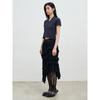 Anggae Cable Slit Neck Shortsleeve Pullover Navy