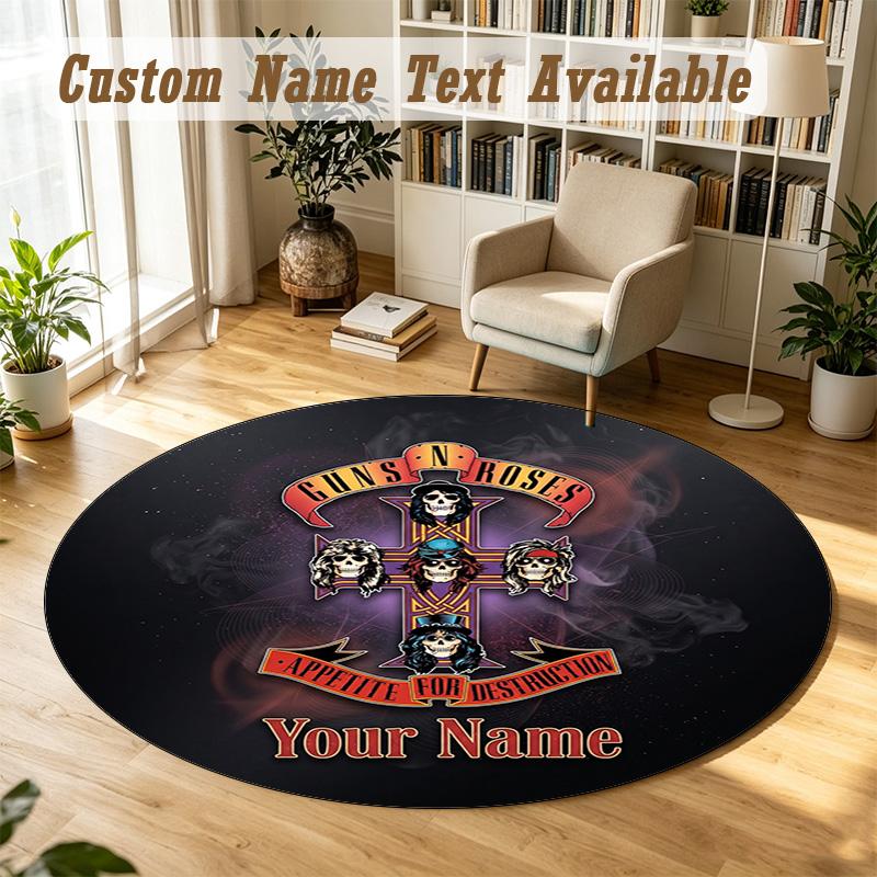 Round Rug Custom NameGuns N’ Roses Pattern Non Slip Carpet Home Floor Decor