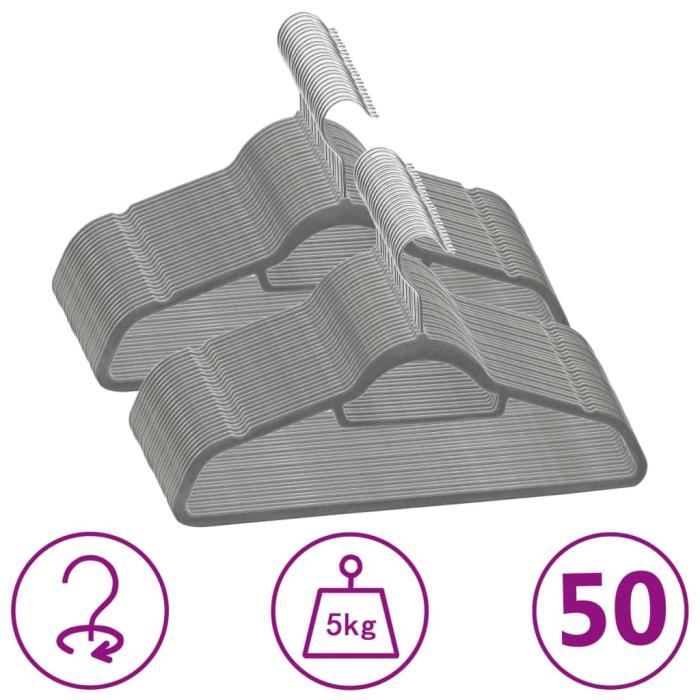 Cintres antidérapants - vidaXL - 50 pcs - Gris Velours - Crochet rotatif - Capacité 5 kg