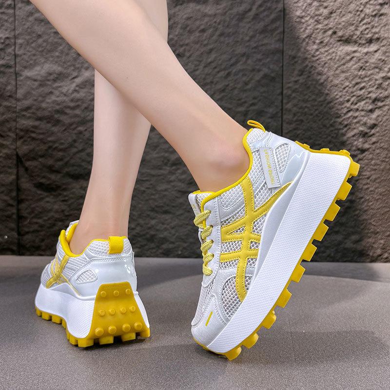 Thick-soled inner height-increasing mesh shoes women's breathable mesh Forrest Gump shoes 2025 new popular sports and leisure height-increasing da