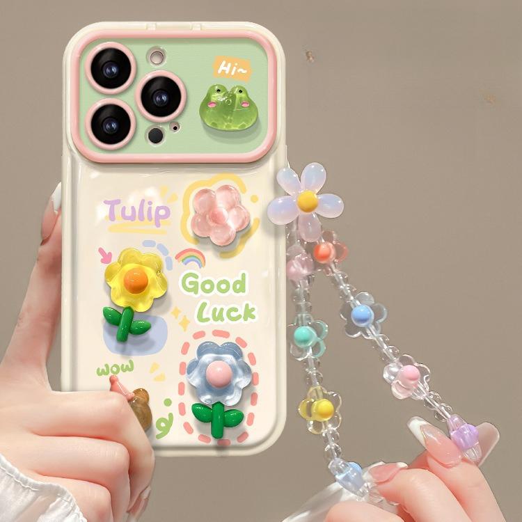 Applicable To Apple 15 Mobile Phone Case IPhone 14 Frog Flower Doll Chain 13 Window Flip 12 Cute Silicone