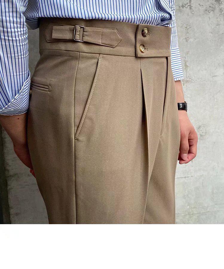 Naples Men's Trendy Casual Italian Business Style High-Waisted Nine-Point Pants 