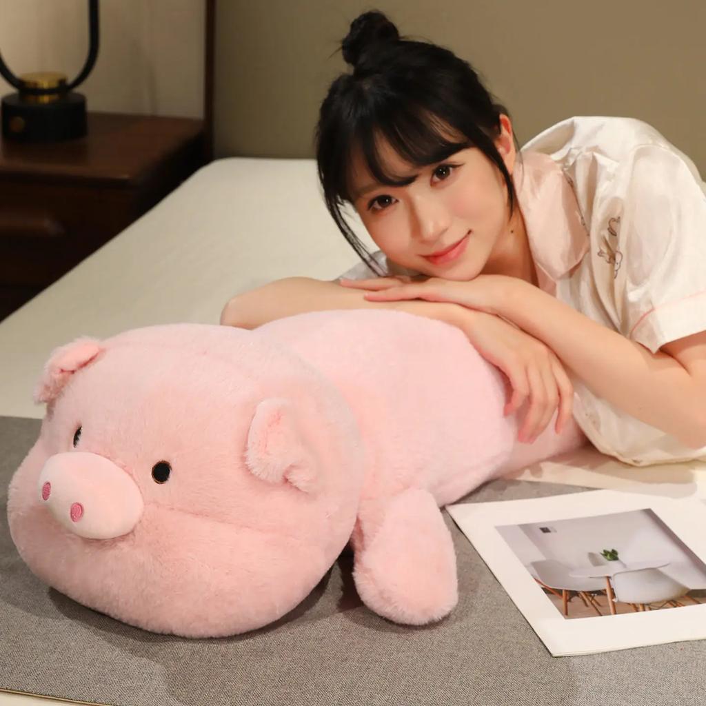 New Cozy Cartoon Animal Plush Throw Pillow Stuffed Warm Piggy Rabbit Bear Raccoon Long Pillow Big Size Sleeping Hugging Toys