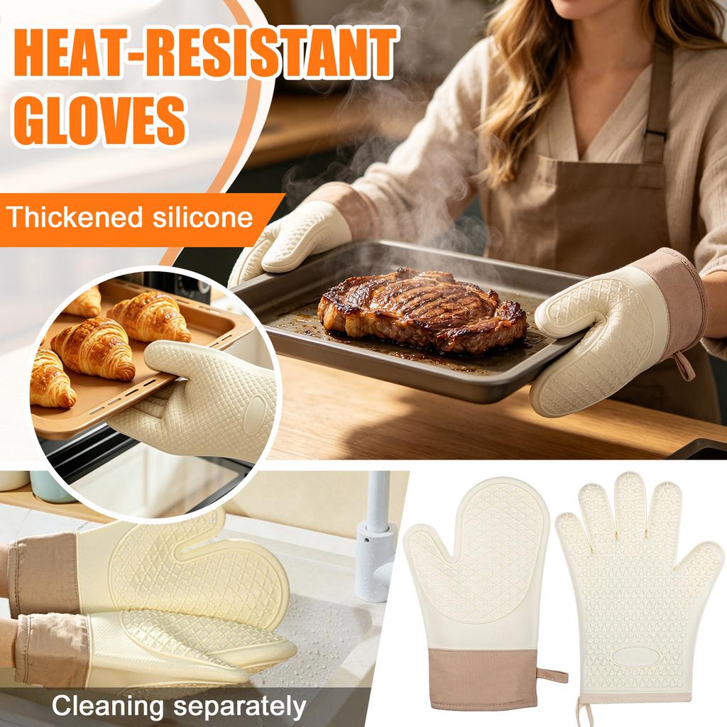 Thickened Silicone Heat Resistant Oven Mitts for Kitchen Use Microwave Oven Gloves High Temperature Protection Non Slip Grip Safety Gloves