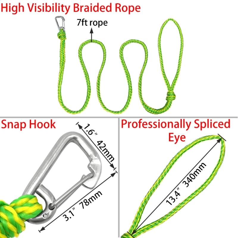 Nylons Kayaks Tow Rope with Clip  Dock Line Mooring Rope  Highly Visibleness Marine Braids Rope Kayaks Tow Line