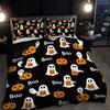 3-piece Halloween Themed Black Cute Ghost Pattern Duvet Cover Set, 1 Duvet Cover+2 Pillowcases, Coreless