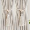 Bohemian Curtain Tiebacks Handwoven Rope with Tassels & Wood Beads Decorative Window Holdbacks for Living Room Bedroom Home Decor
