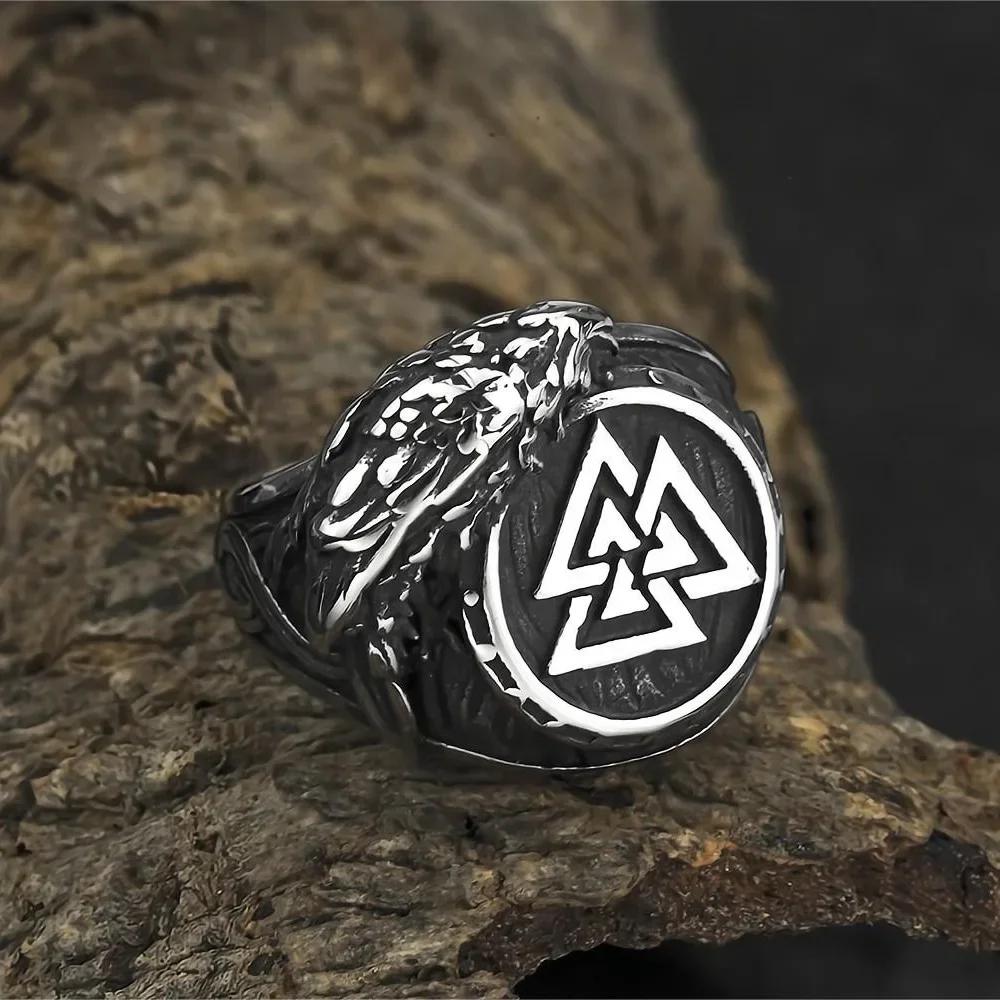 Vintage Viking Men Rings Stainless Steel Ethnic Belief Nordic Odin Compass Tree of Life Valknut Ring Amulet Jewelry