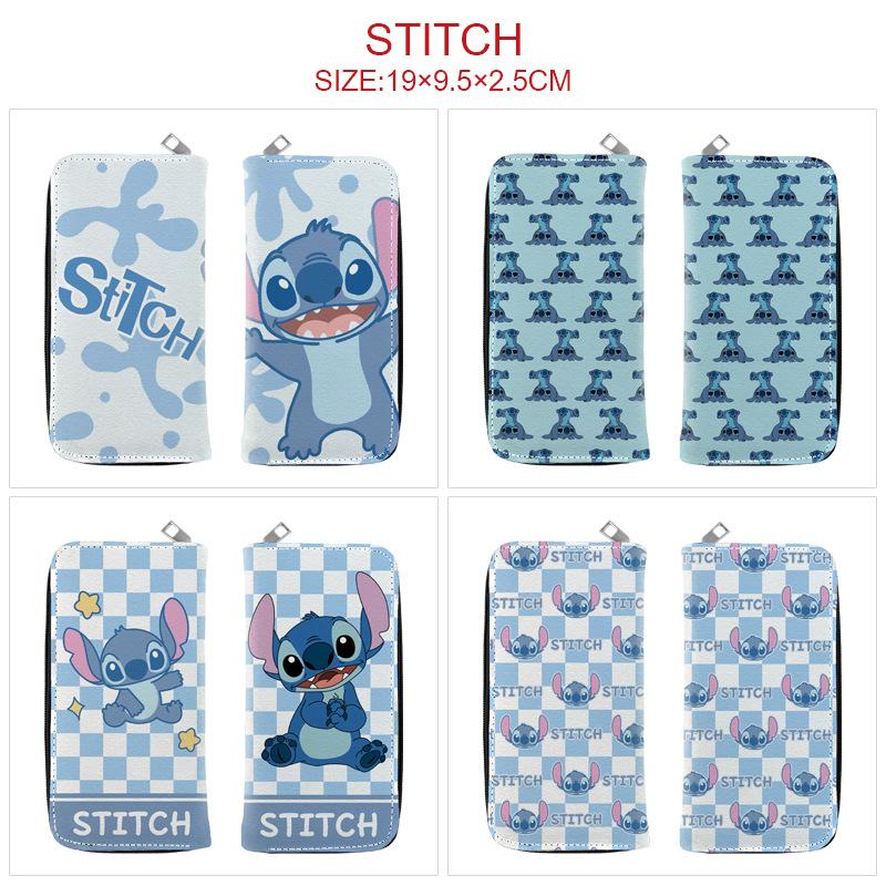 Portefeuille Long à Fermeture Éclair Stitch Dessin Animé Anime Sac à Main Porte-Cartes Porte-Monnaie Bleu