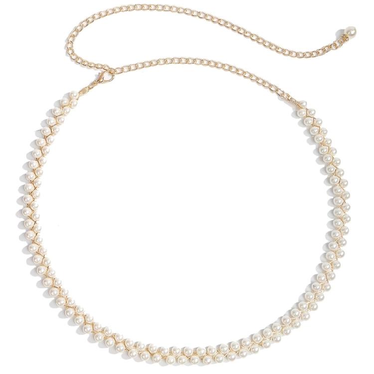 Metal Pearls Decorated Waist Chain Adjustable Waist Belt Retro Design Waistband Women's Fashion Accessories