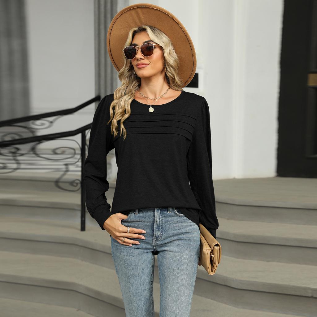 Damenmode Gebürstetes Hemd Einfarbig Lässig V-Ausschnitt Spitze Langarm Basic Oberteil