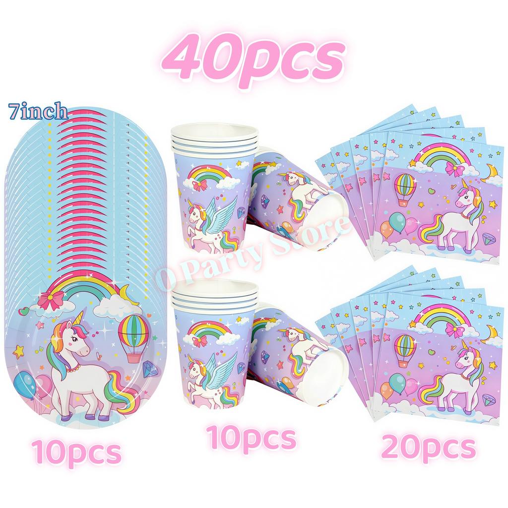 Kids Girls Unicorn Birthday Party Decoration Tableware Kit Plate Cup Unicorn 3D Balloons Party Favors Baby Shower Supplies Gifts