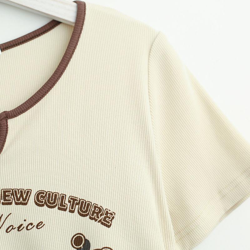 Women's Short Sleeve Large Size V Neck Short Sleeve Casual Fashion Positive Shoulder Short Top