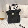 Retro Dot Women's Canvas Shoulder Bag Ruched Design Ladies Commute Shopping Bags Large Capacity Female Travel Tote Purse Handbag