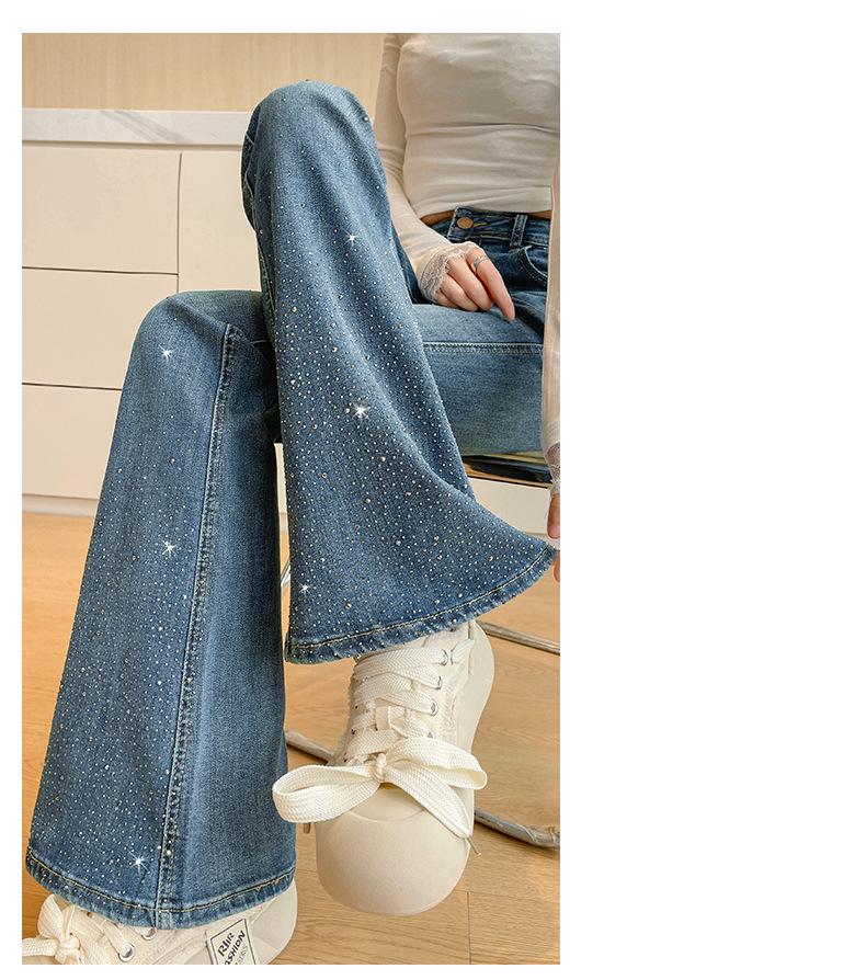 Jeans de Micro-Campana de Tiro Alto con Pedrería Brillante – Pantalones Acampanados Elásticos de Corte Ajustado para Mujer para Primavera/Otoño