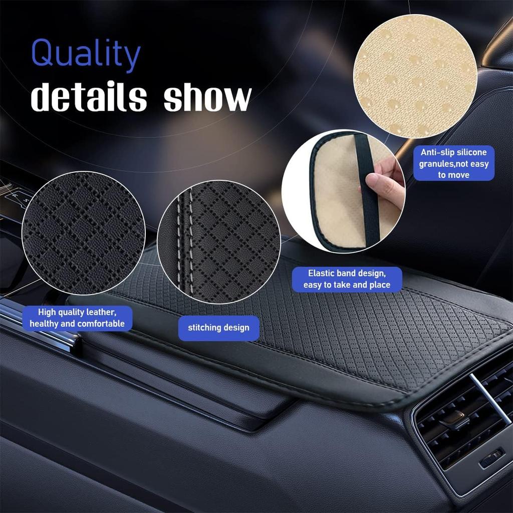 Ziciner Car Center Console Armrest Pad, 12.6X 7.2 Inch PU Leather Waterproof Auto Armrest Seat Box Cover Protector, Universal Car Interior